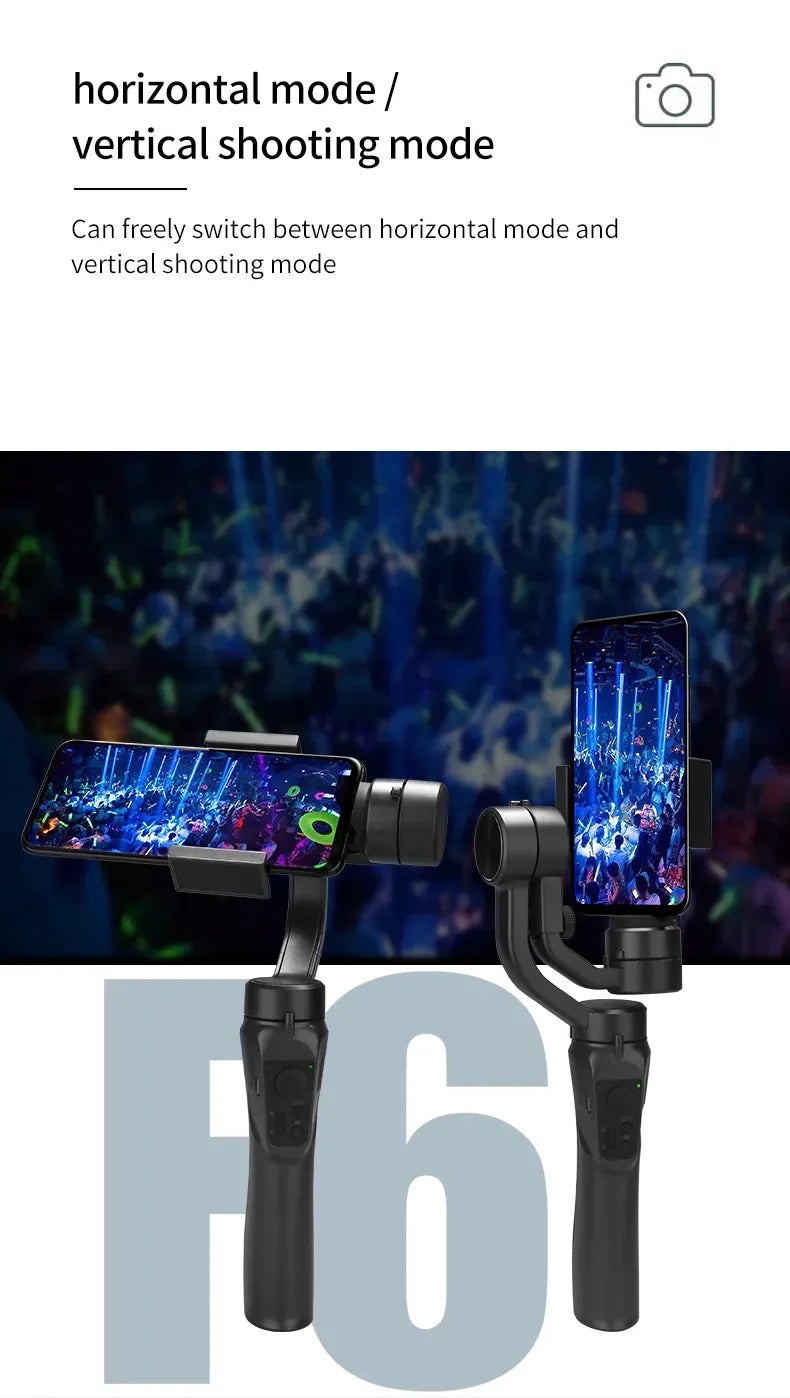 High Quality F6 Gimbal 3 Axis Cell Phone Control Flexible Handheld Camera Video Selfie Stick F6 for Face Tracking Vlog Selfie