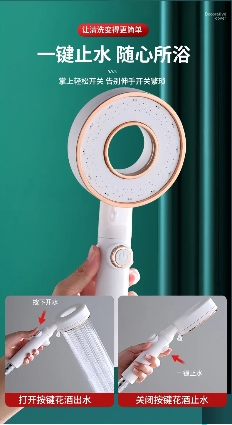 High Pressure Shower Head 3 Modes Adjustable Showerheads Water Saving One-Key Stop Water Spray Nozzle Bathroom Faucet Accessorie