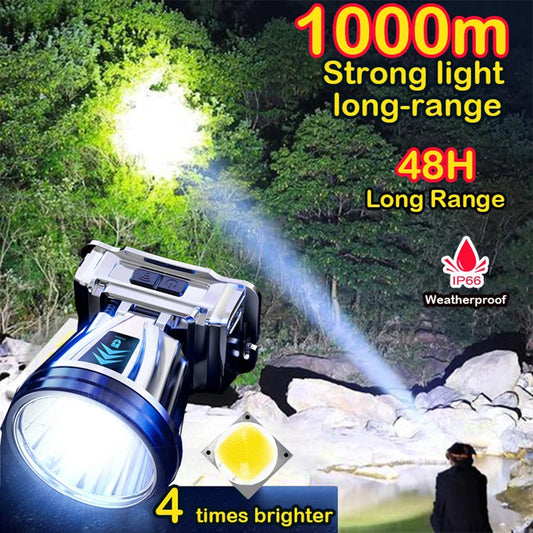 1000m High-beam Headlight Flashlight Headlamp rechargeabl waterproof Emergency Cycling Camping