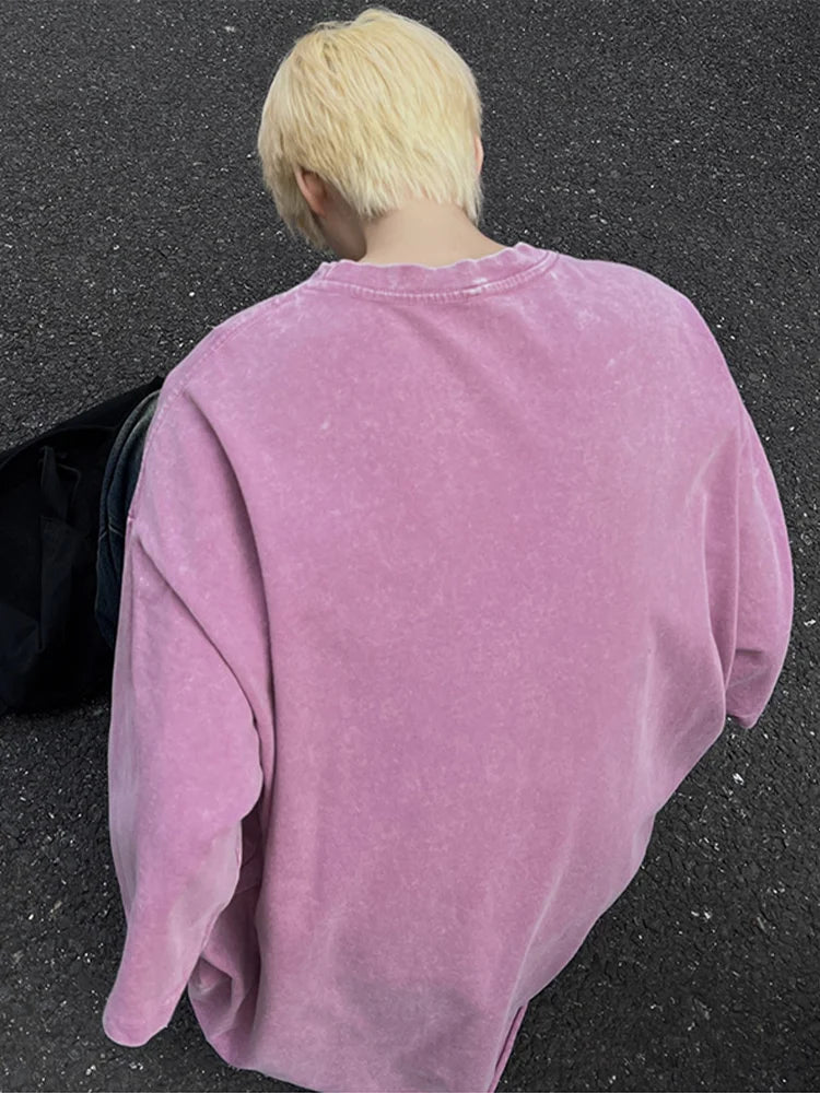 Summer Men's T-shirts 260G Thick Cotton Oversized Tee Y2K Retro Streetwear Unisex Tops Big Size Distreessed Loose Ripped Tshirts