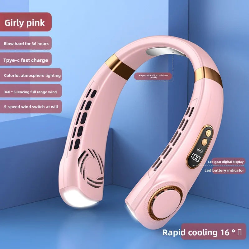 Portable Wearable Neck Fan, USB Rechargeable, Silent and Multifunctional, Perfect for Outdoor Sports and Activities