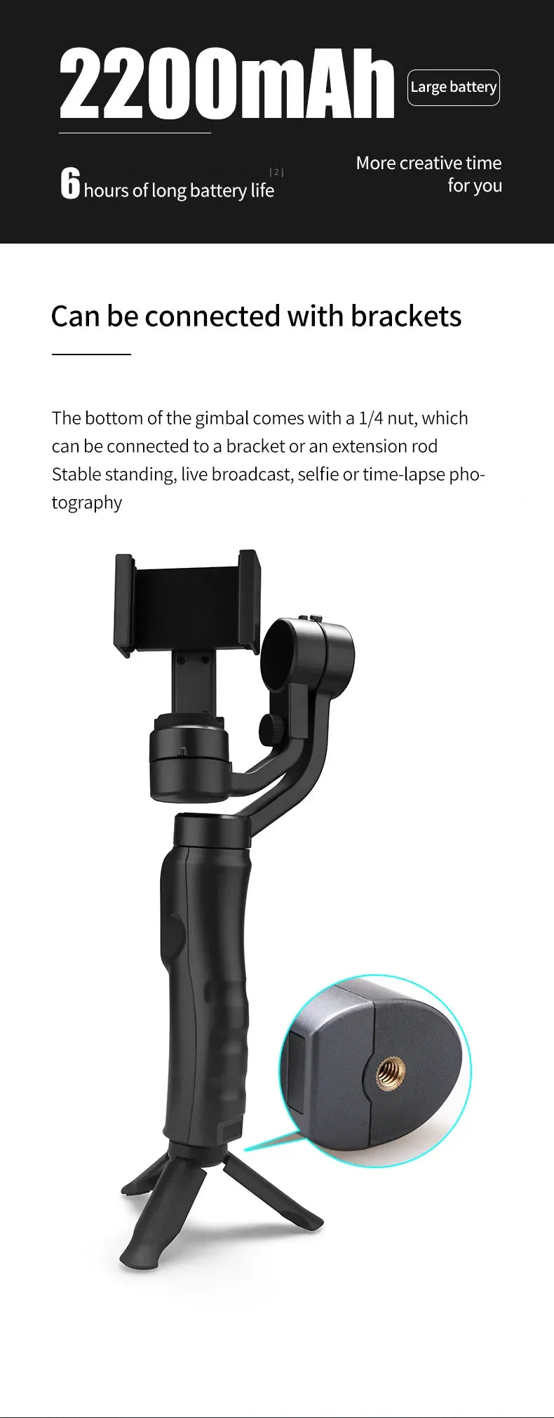 High Quality F6 Gimbal 3 Axis Cell Phone Control Flexible Handheld Camera Video Selfie Stick F6 for Face Tracking Vlog Selfie