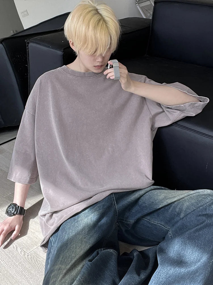 Summer Men's T-shirts 260G Thick Cotton Oversized Tee Y2K Retro Streetwear Unisex Tops Big Size Distreessed Loose Ripped Tshirts