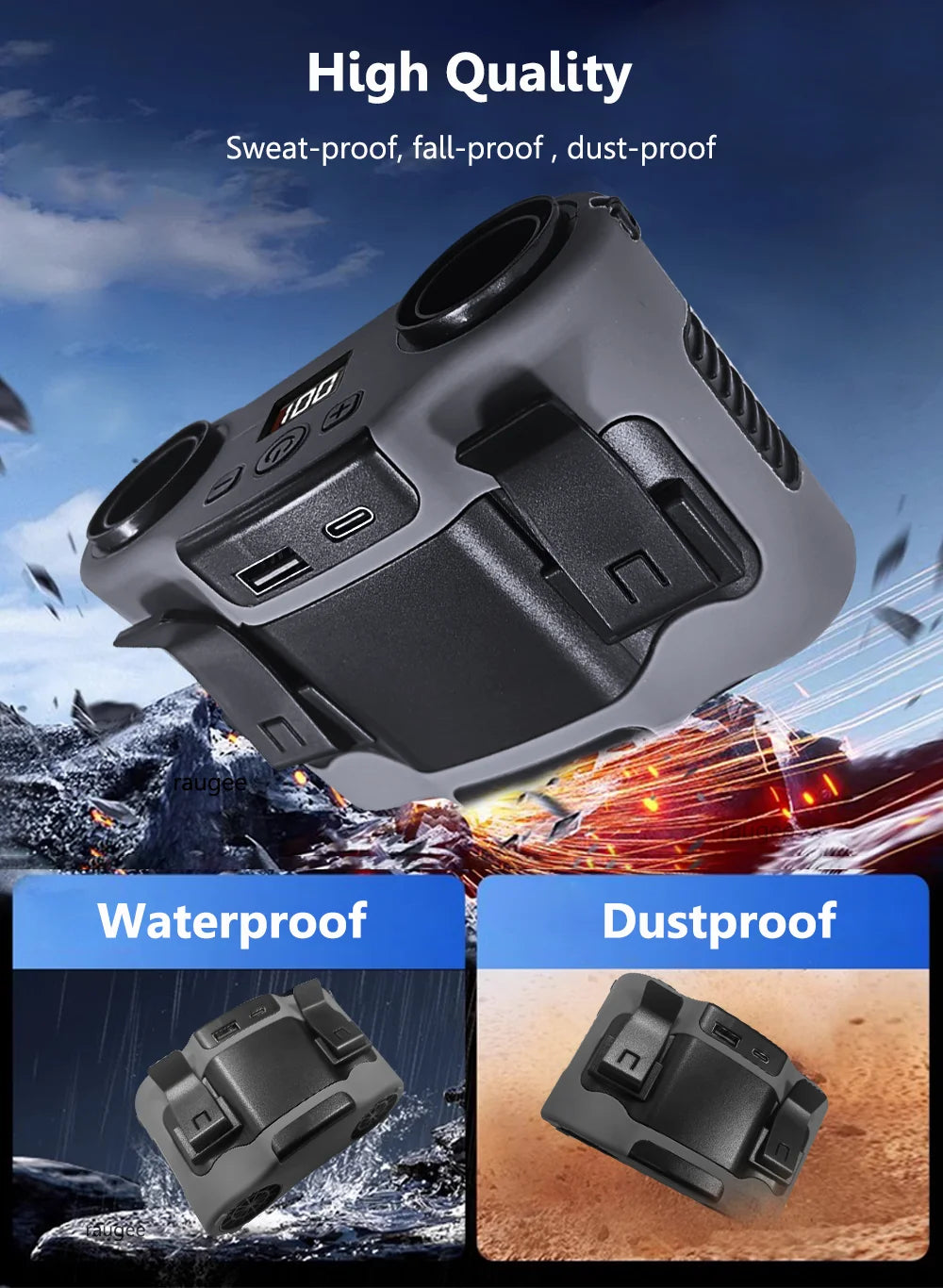 Portable Waist Clip Fan Wearable Mini USB Rechargeable Hanging Fan For Outdoor Working Double Air Outlet Waist Fan 20000Mah