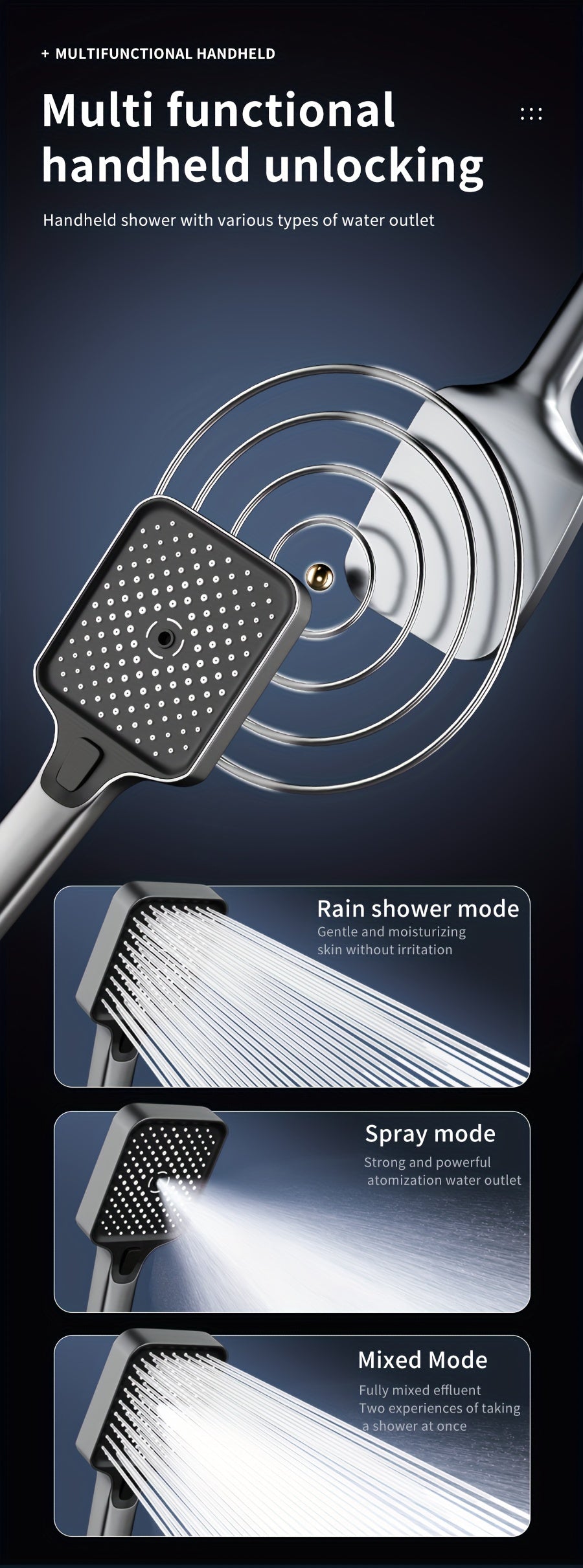 Aluminum Handheld Showerhead with Digital Temperature Display, Wall Mount Square Rainfall Shower Set with Hydroelectric Power, Ambient Lighting, Painted Finish - Water Saving, Increased Pressure Bath Set