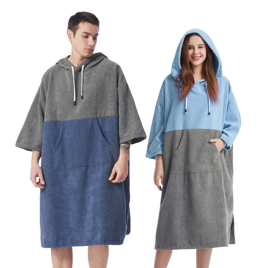 [Mutao Quick-Dry Robe] Quick-Dry Mutao Hooded Changing Robe - Cozy Terry Towel Poncho with Front Pocket, Windproof - One Size Fits All, Machine Washable