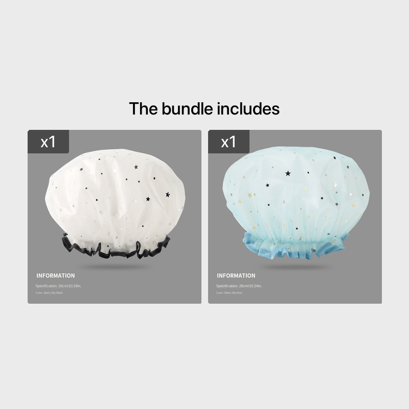 Double Star Shower Cap, Suitable for Long, Short And Curly Hair, Reusable, Ideal for Women, Bathroom Accessories