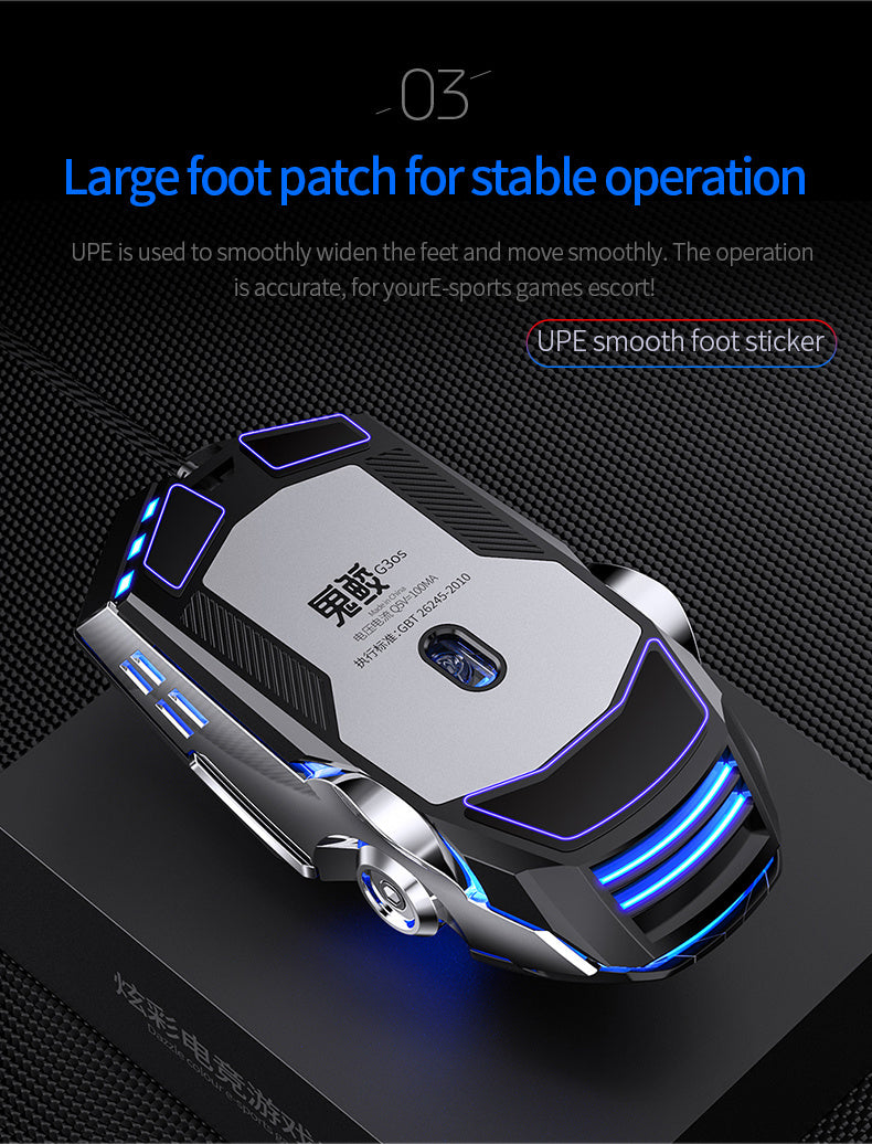 [Silvery Gaming Mouse] Silent Wired Mouse for E-Sports Gaming, Silvery Carved | Macro for Desktops and Laptops, Sound Chicken-Eating Mouse