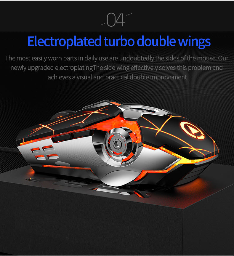 [Silvery Gaming Mouse] Silent Wired Mouse for E-Sports Gaming, Silvery Carved | Macro for Desktops and Laptops, Sound Chicken-Eating Mouse