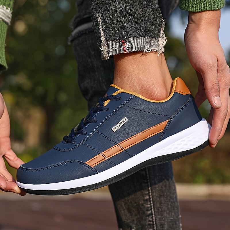 [Lightweight Running Shoes] VanWeir Men's Lightweight Running Shoes | Navy Blue & White, Stability Lace-Up Sneakers with MD/TPR Sole, Breathable Fabric Lining for Outdoor Sports, Hiking & Casual Wear