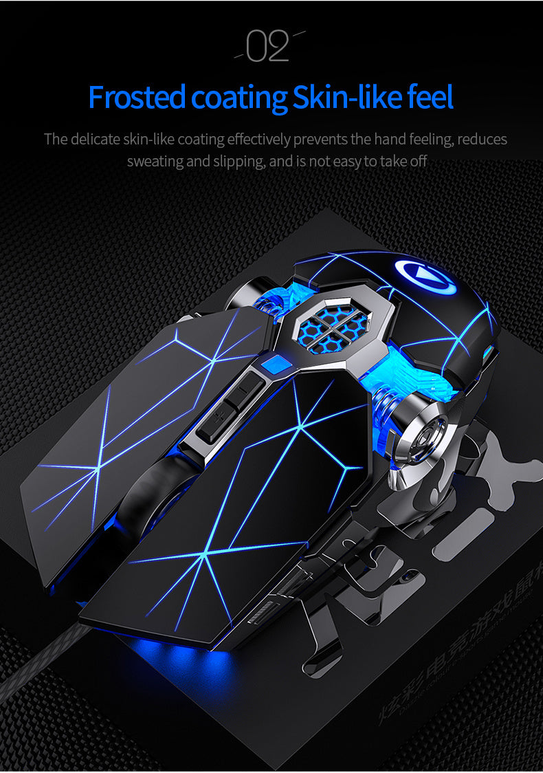 [Silvery Gaming Mouse] Silent Wired Mouse for E-Sports Gaming, Silvery Carved | Macro for Desktops and Laptops, Sound Chicken-Eating Mouse