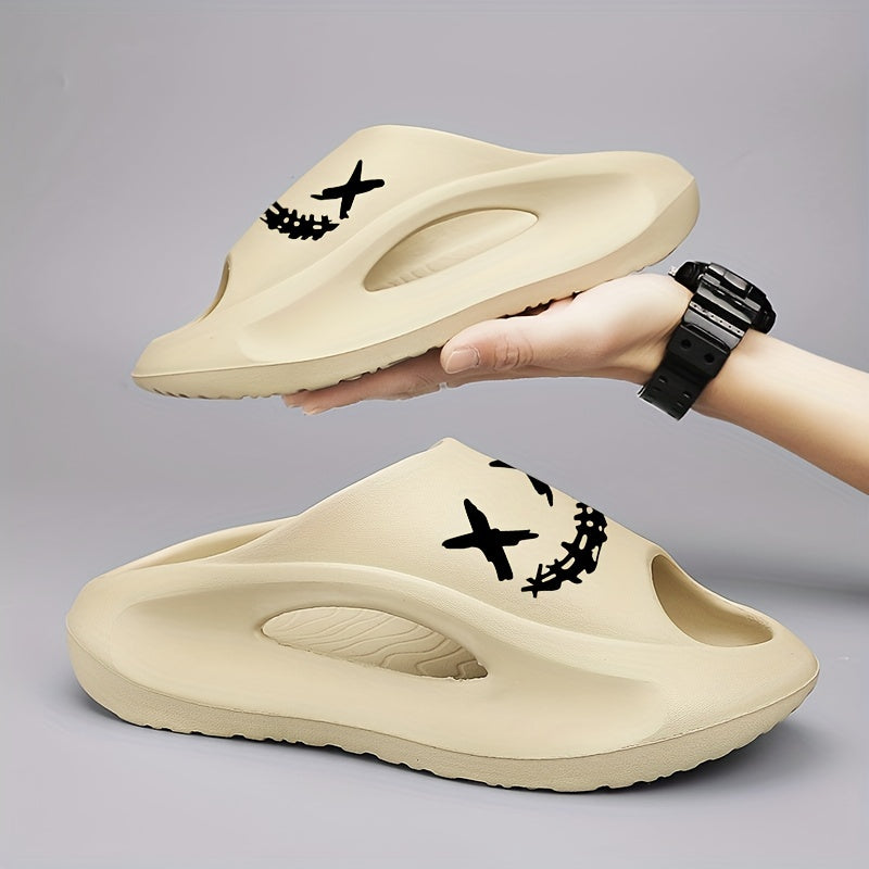 Men's Cloud Slides, Casual Non Slip Slippers, Open Toe Shoes For Indoor Outdoor Beach Shower, Spring And Summer