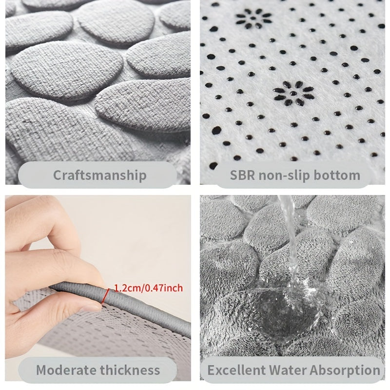1pc Cobblestone Pattern Bath Rug, Soft Non-Slip Quick Dry Bath Mat, Water Absorbent Shower Carpet For home, Bathroom Accessories, Bathroom Decor, Bathroom decorations, kitchen Area Rugs, Laundry, bedrooom, shower, indoor mat
