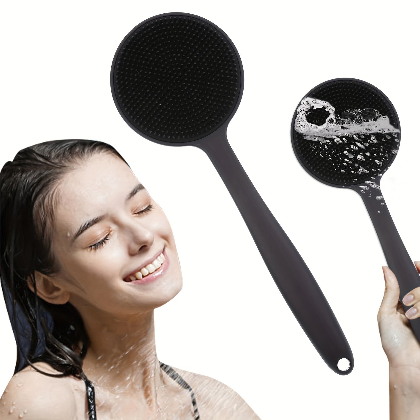 Double-Sided Exfoliating Silicone Back Scrubber with Soft Bristles - Easy-Grip Long Handle for Deep Clean & Revitalization - Ideal Shower Accessory for Men & Women.
