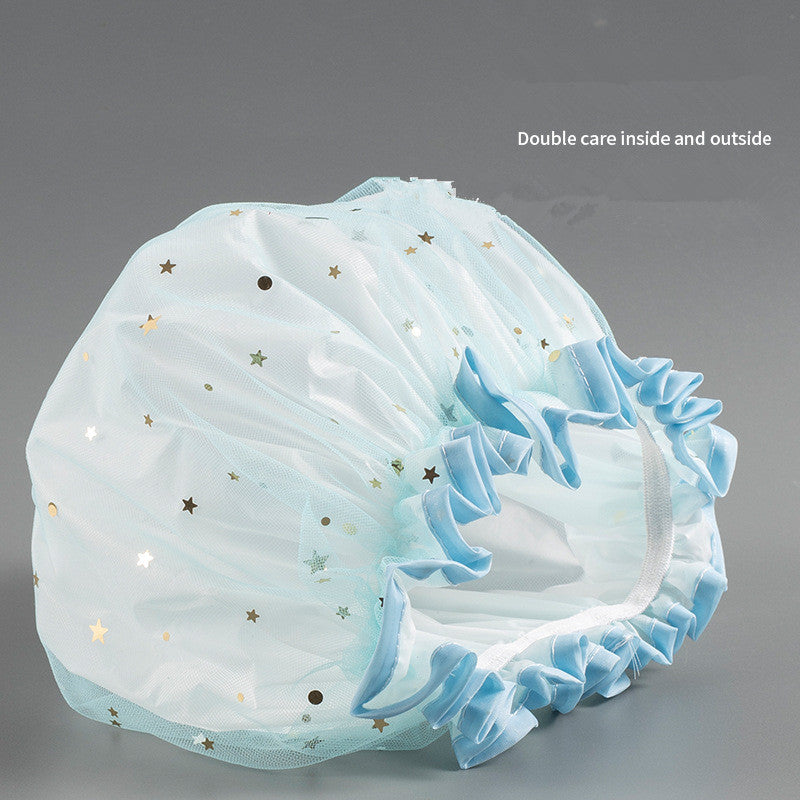 Double Star Shower Cap, Suitable for Long, Short And Curly Hair, Reusable, Ideal for Women, Bathroom Accessories