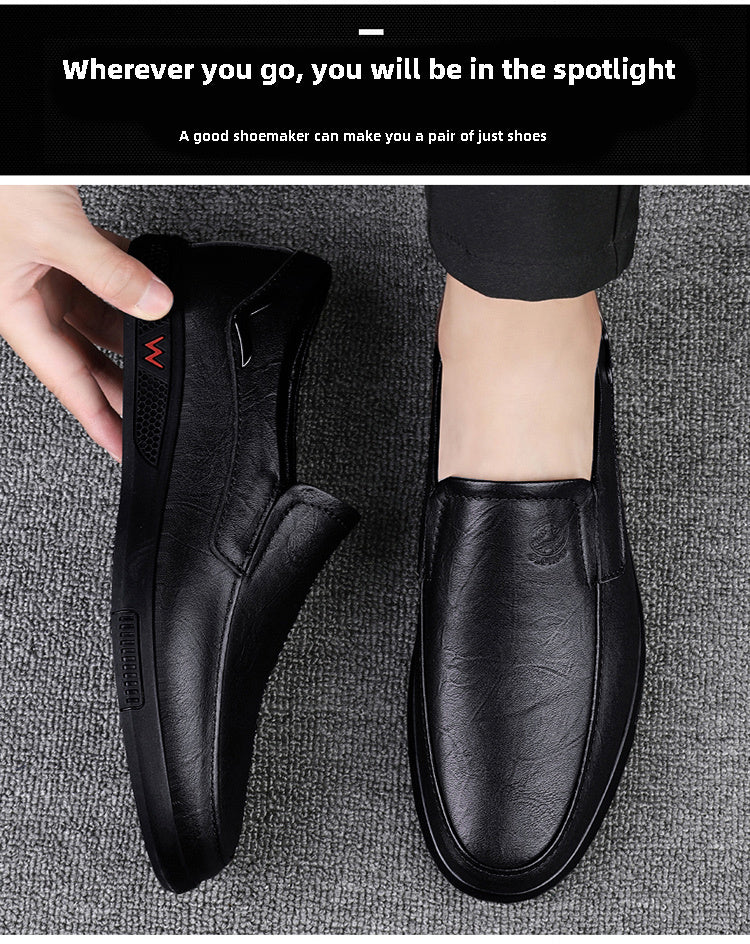CLOHOO Men's Slip-On Casual Shoes - Genuine Leather Upper, Rubber Sole with PU Cushioned Insole, All-Season Comfort for Business & Vacation, Brown/Black, Casual Footwear | Classic Slipon | Rubber Sole Footwear