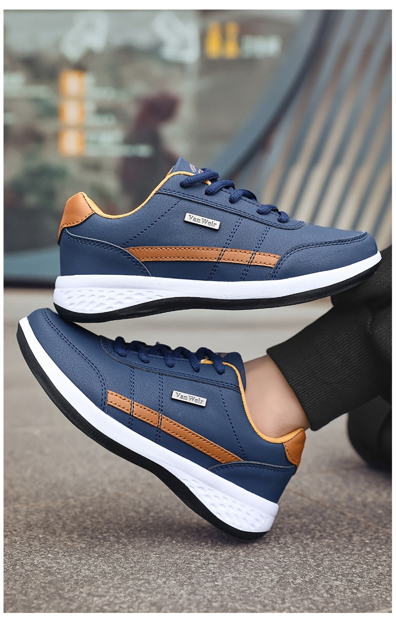 [Lightweight Running Shoes] VanWeir Men's Lightweight Running Shoes | Navy Blue & White, Stability Lace-Up Sneakers with MD/TPR Sole, Breathable Fabric Lining for Outdoor Sports, Hiking & Casual Wear
