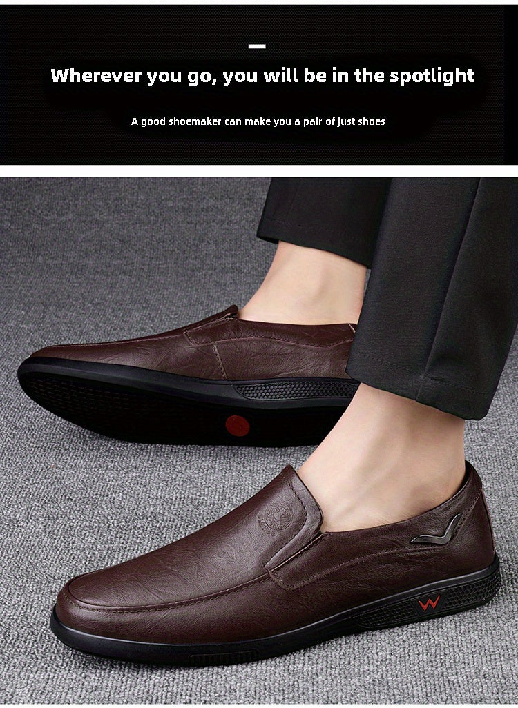 CLOHOO Men's Slip-On Casual Shoes - Genuine Leather Upper, Rubber Sole with PU Cushioned Insole, All-Season Comfort for Business & Vacation, Brown/Black, Casual Footwear | Classic Slipon | Rubber Sole Footwear