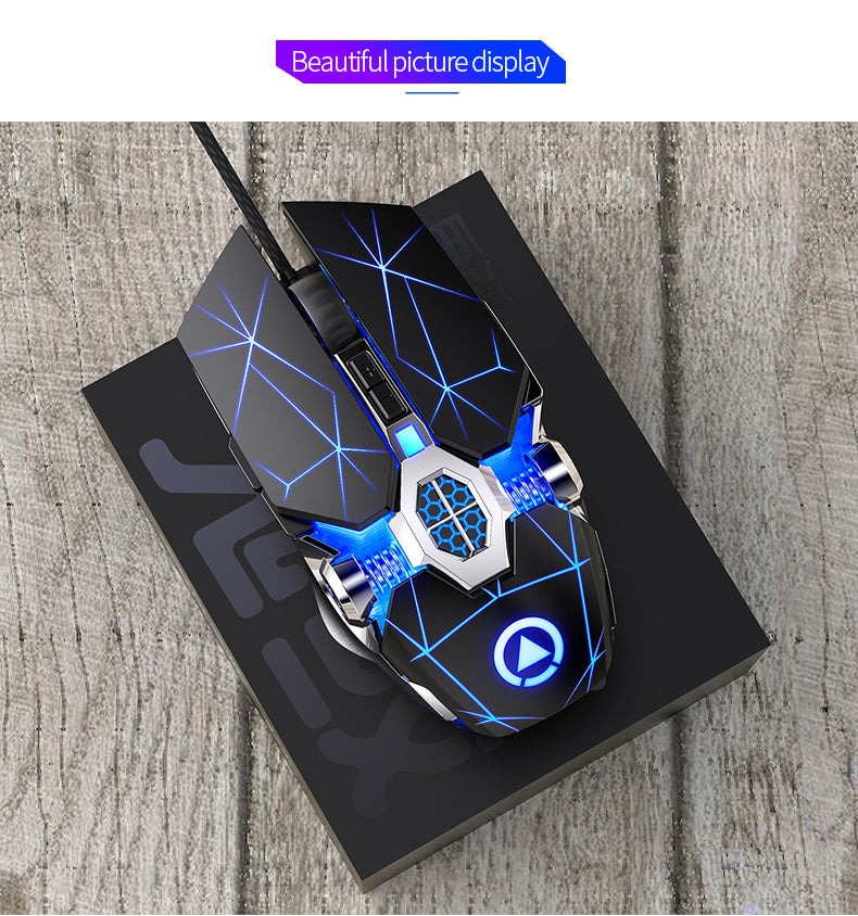 [Silvery Gaming Mouse] Silent Wired Mouse for E-Sports Gaming, Silvery Carved | Macro for Desktops and Laptops, Sound Chicken-Eating Mouse