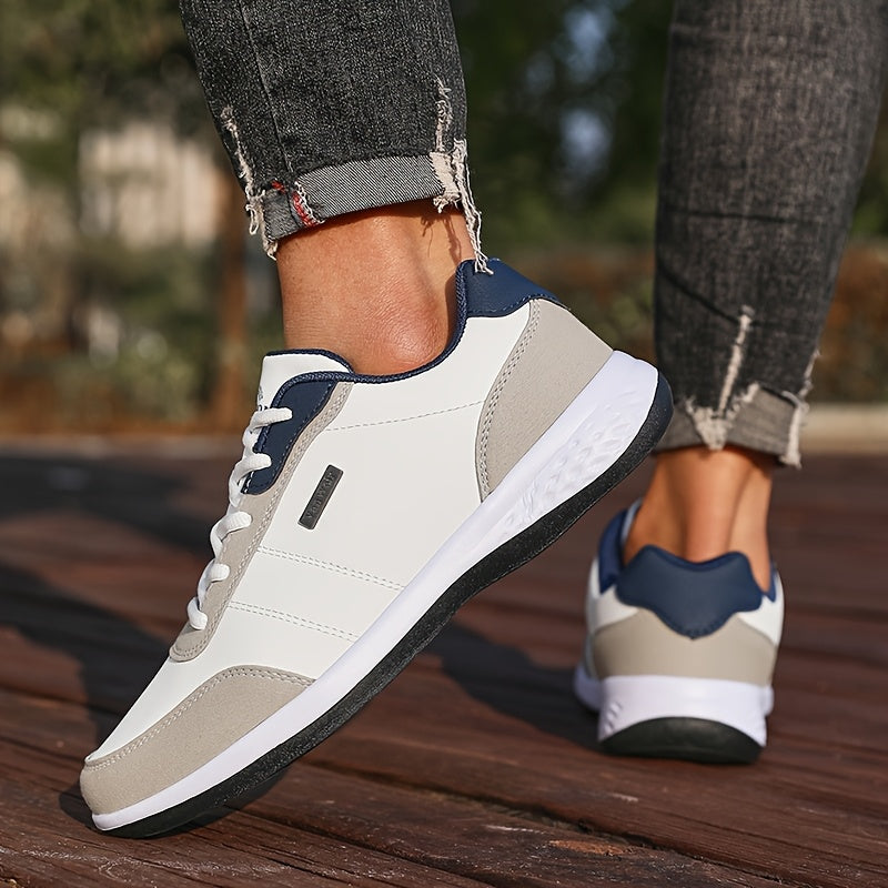 [Lightweight Running Shoes] VanWeir Men's Lightweight Running Shoes | Navy Blue & White, Stability Lace-Up Sneakers with MD/TPR Sole, Breathable Fabric Lining for Outdoor Sports, Hiking & Casual Wear