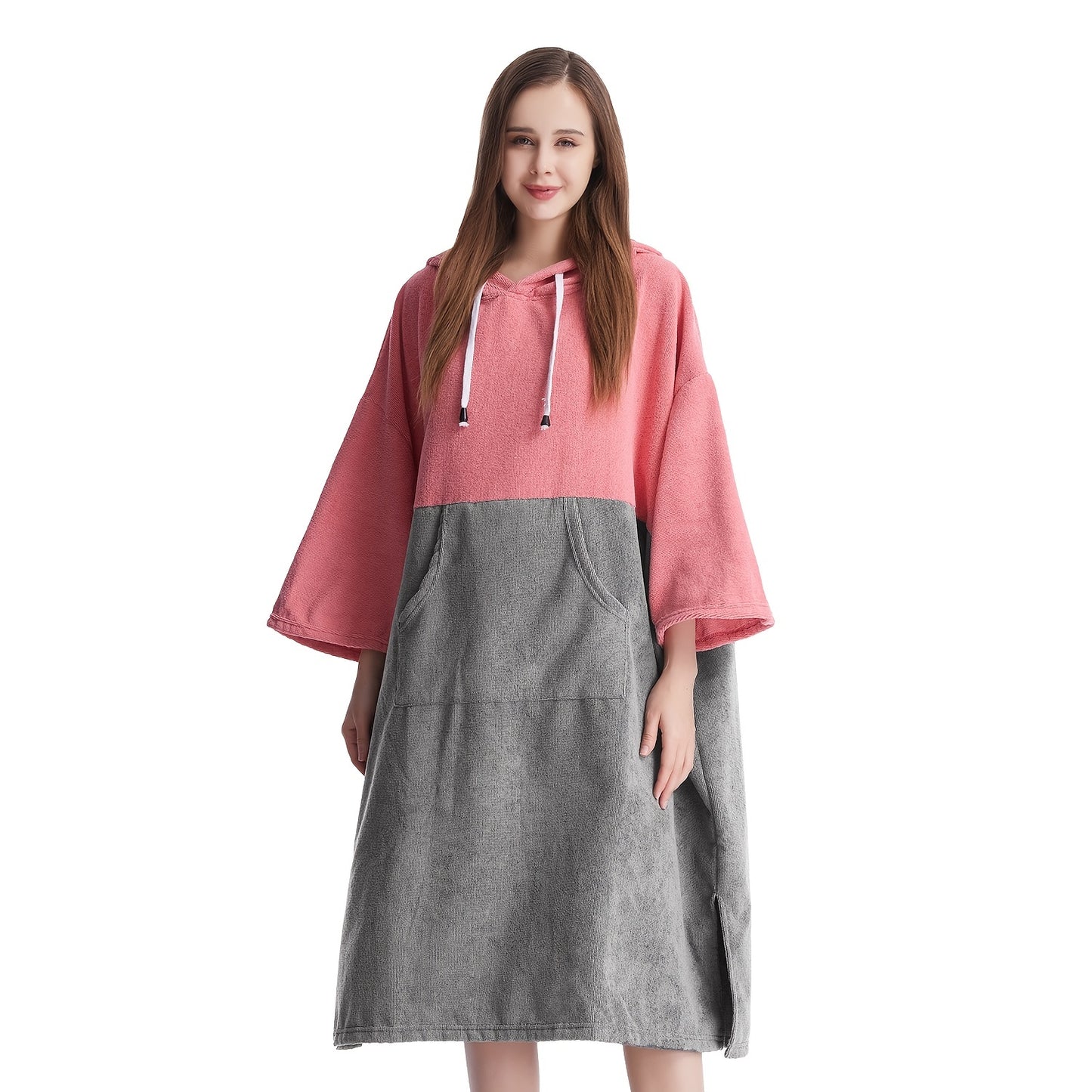 [Mutao Quick-Dry Robe] Quick-Dry Mutao Hooded Changing Robe - Cozy Terry Towel Poncho with Front Pocket, Windproof - One Size Fits All, Machine Washable