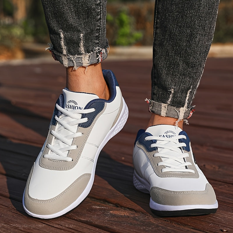 [Lightweight Running Shoes] VanWeir Men's Lightweight Running Shoes | Navy Blue & White, Stability Lace-Up Sneakers with MD/TPR Sole, Breathable Fabric Lining for Outdoor Sports, Hiking & Casual Wear