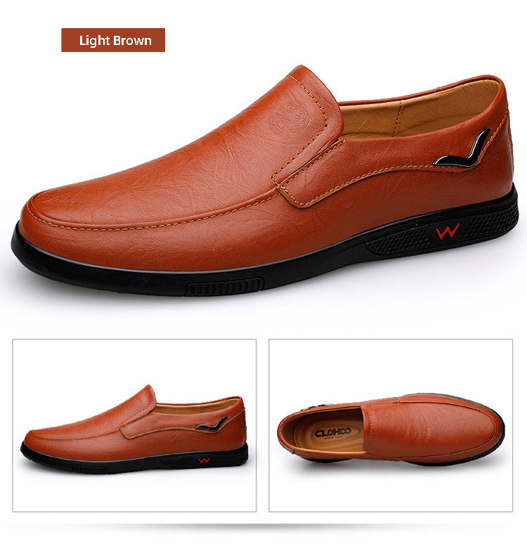 CLOHOO Men's Slip-On Casual Shoes - Genuine Leather Upper, Rubber Sole with PU Cushioned Insole, All-Season Comfort for Business & Vacation, Brown/Black, Casual Footwear | Classic Slipon | Rubber Sole Footwear
