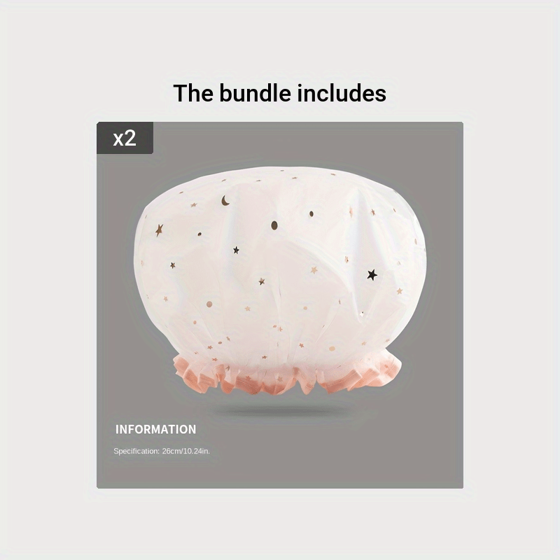 Double Star Shower Cap, Suitable for Long, Short And Curly Hair, Reusable, Ideal for Women, Bathroom Accessories