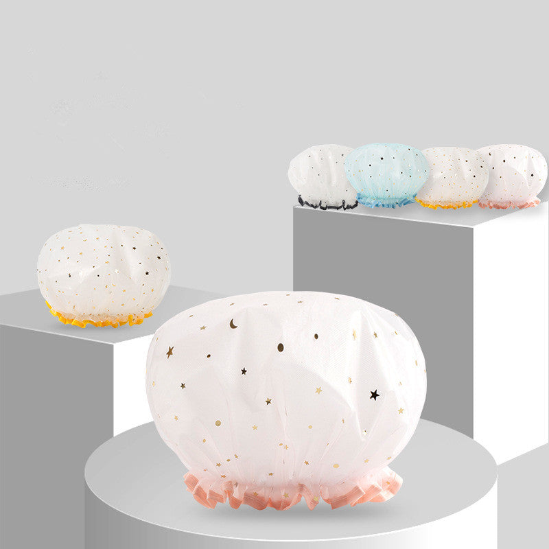 Double Star Shower Cap, Suitable for Long, Short And Curly Hair, Reusable, Ideal for Women, Bathroom Accessories