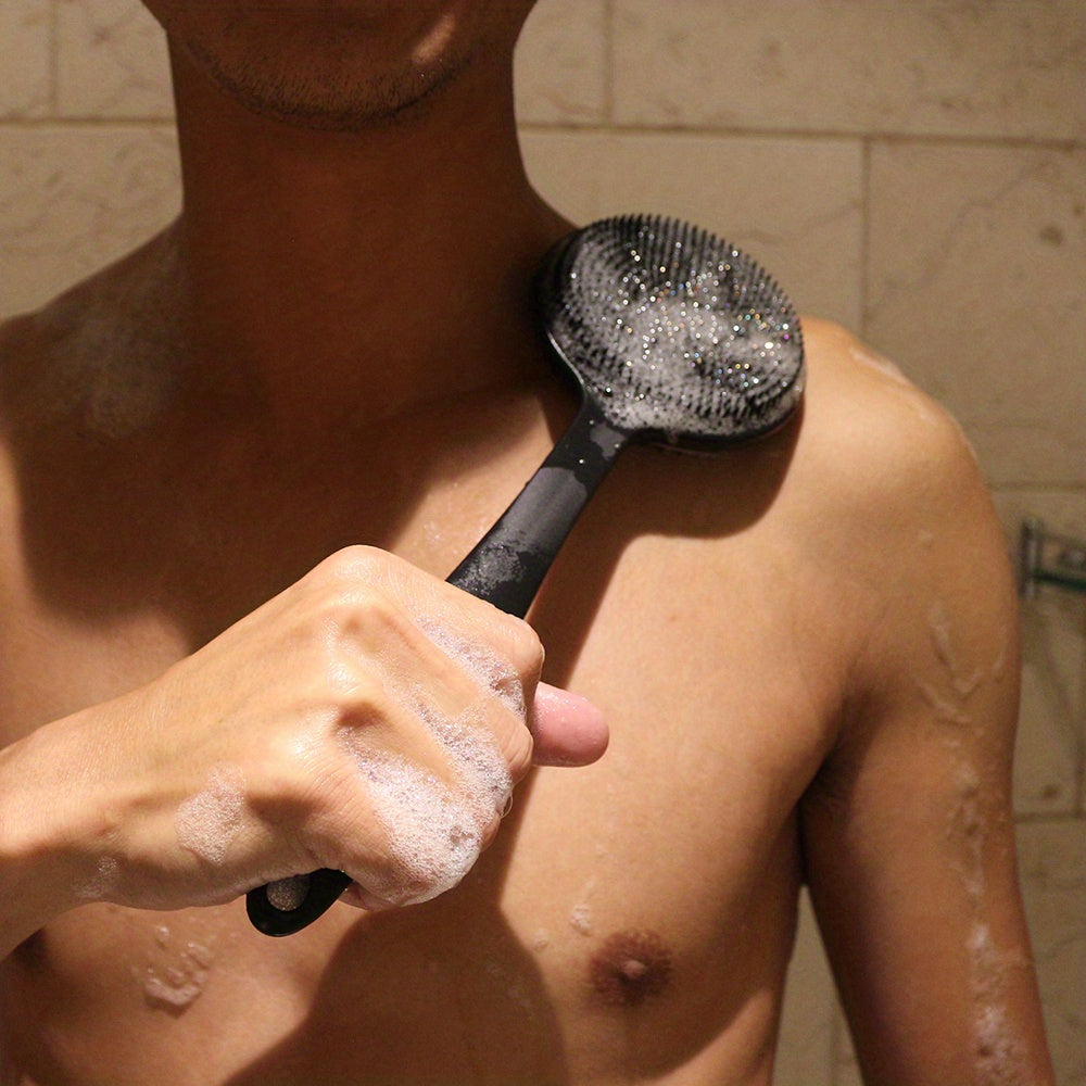 Double-Sided Exfoliating Silicone Back Scrubber with Soft Bristles - Easy-Grip Long Handle for Deep Clean & Revitalization - Ideal Shower Accessory for Men & Women.